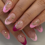 24 tk/komplekt Quick Nails French Pink Edge Rose Red Edge Diamond Star False Nials Kleebis Kantav Veekindel manik&uuml;&uuml;r Viimistletud K&uuml;&uuml;ned