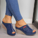 Suvised uued suured sandaalid ja sussid Denim kiilkontsaga kalasuusussid vabaaja naiste kingad 35 sinine