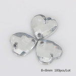 50-100 tk kahe auguga lameda p&otilde;hjaga s&uuml;damekujulised kristallklaasist kivid isetegemise pulmakleidi/r&otilde;ivatarvikute jaoks 8x8mm 100pcs puhas