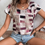 Naiste suvine uus moodne geomeetriline tr&uuml;kkimine lahtine pluus vabaaja naiste top naiste trend S helehall v&auml;rv