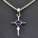 Amet&uuml;stist v&auml;&auml;riskiviga ristripatsiga kaelakee 925 sterlingh&otilde;be k&auml;sitsi valmistatud ehted 18 inch lilla