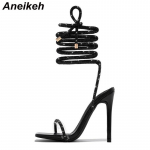 Aneikeh Seksikad Glitter Rhinestones Naiste sandaalid Kristall Moodsad rihmad, &otilde;&otilde;nsad sirged K&otilde;rged kontsad Peokingad Naiste pulmade tikkp&uuml;ksid 35 must