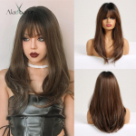 ALAN EATON Tumepruun s&uuml;nteetiline parukas tukkidega Siidiselt sirge pika kihiga parukad naistele Kuumakindel igap&auml;evaseks Cosplay peol