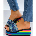 Suvised kiilud liugused Vikerkaare platvorm Sandaalid Naiste Muulad Kingad Mood Sussid Sandaalid Mugav k&otilde;ndimine 37 sinine