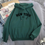 S&uuml;gises sobivad dressipluusid Velvet Naiste NEW YORK Tr&uuml;kitud kapuutsiga Harajuku Pullover Naiste pikkade varrukatega soojad taskukapuutsid S must