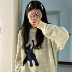 Harajuku Kawaii Cat Print naiste kampsun Y2K Vintage &uuml;lisuur kootud kampsun, magus multikas, lahtised Korea puloverid S aprikoosi