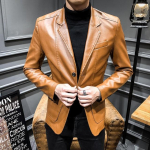 Meeste PU-nahkjakk Moodne Slim Fit uus nahkkost&uuml;&uuml;m Meeste vabaaja nahast jakkmantlid M