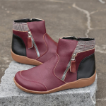 Naiste retro lamedad poolsaapad, vabaaja PU-nahast k&uuml;ljet&otilde;mblukuga kingad, kontrastv&auml;rvi &otilde;mblusega l&uuml;hikesed saapad 35 burgundiapunane