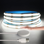 2M 5V USB k&auml;sitsi skaneeriv COB LED-ribavalgusti 320 LED-i/m l&auml;bistava puitpaneeliga 25 mm nutika puutetundliku anduriga l&uuml;liti, h&auml;mardatav teipdekoor valge