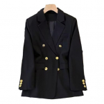 Naiste bleiser OL Stiilis t&ouml;&ouml;lk&auml;imiseks lahtine &uuml;hev&auml;rviline kaherealine pikkade varrukatega rev&auml;&auml;r, s&auml;lguga krae taskud, pidulik &auml;rimantel 2XL must