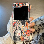 Motorola Moto Razr 40 50 Ultra Samsung ZFlip6/5/4/3 p&otilde;rutuskindlale selge v&auml;rvi armastuse s&uuml;damemustriga kokkupandav &uuml;mbris, lillede prinditud kaane Motorola Moto RAZR 40