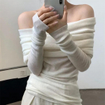 S&uuml;valinna Korea stiilis silmkoeline kampsun Naiste elegantne &otilde;lgadeta naiste kampsun Harajuku mood Gyaru seksikas pullover Esteetiline S valge