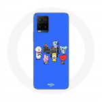 Coque pour Vivo Y21s 2021 / Y21 2021 BTS BT21 Tata Chimmy Cooky Rj Koya Shooky Et Mang Jouent De la musique Fond Bleu
