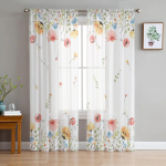 Kevadine Akvarell Lille Lehed Magamistuba L&auml;bipaistvad &Otilde;hukesed Kardinad P&uuml;hade Kaunistus Akna Voile T&uuml;llkardin 135W x 183H(cm) x 2