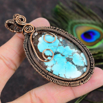Natural Tibetan Turquoise Gemstone Copper Wire Wrap Gift Pendant 3.23 f3q00