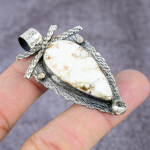 Natural Wild Horse, White Topaz Gemstone 925 Sterling Silver Pendant 2.36 t9t38