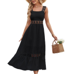 Boho valge kleit naistele Seksikas midi kleit Naiste l&auml;bipaistev elegantne &otilde;lalt langev rannakleit Daamide mood ruudukujulise kaelusega kleit XXL valge