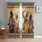 Etniline stiil Aafrika naised Must rahvakost&uuml;&uuml;m L&auml;bipaistvad kardinad Magamistuba Elutuba Voile akknakardinad T&uuml;llkardinad Laste tuba 135W x 114H(cm)