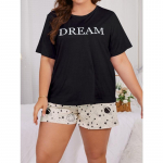 Suvised naiste suures suuruses pidžaamad l&uuml;hikeste varrukatega l&uuml;hikeste p&uuml;kste &uuml;likond, vaba kaelusega koduriided 1XL mitmev&auml;rviline