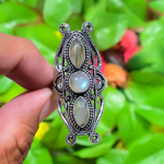 Natural Labradorite Gemstone Handmade 925 Sterling Silver Ring Size 7.5 f1a00