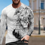 Sketch Lion Print Meeste T-s&auml;rgid Pikkade varrukatega T-s&auml;rgid Kaelaga vabaaja Pullover Meeste Suures suuruses riided XS valge