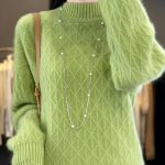 S&uuml;gistalvine naiste trikotaaž kaelusega teemantv&otilde;rega pullover, tihendav kampsun meriinovillane riietus ka&scaron;miir trikotaaž Naiste topp One Size roheline