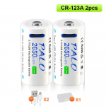 PALO CR123A aku 2650mWh laetav liitiumioon 16340 16350 LED-taskulampi RCR123 aku + USB-t&uuml;&uuml;pi c 2Pcs battery