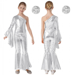 T&uuml;drukutele l&auml;ikivad laia s&auml;&auml;rega p&uuml;ksid m&auml;ngukost&uuml;&uuml;m Metallic Disco Party Romper Kleit Jumpsuit Halloweeni kost&uuml;&uuml;m Flare Bell Bottom Sparkle Tantsutrikood 5-6 Years