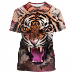 Tiger Animal Series 3D Prinditud vabaaja l&uuml;hikeste varrukatega T-s&auml;rk Moodsad r&otilde;ivad Meeste topid vabaaja kaelaga suvised T-s&auml;rgid S
