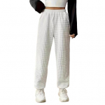 Naiste pikad p&uuml;ksid elastsed k&otilde;rge v&ouml;&ouml;kohaga sirge laia s&auml;&auml;rega vabaaja p&uuml;ksid taskutega &Uuml;hev&auml;rvilised vahvlitekstuuriga dressip&uuml;ksid S valge