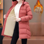 Keskmise pikkusega udusule-puuvillaga polsterdatud jakk, Naiste talvine pluss sametist paks puuvillaga polsterdatud jakk, Soe jakk XL oranž