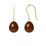 Boucles d'Oreilles - PERLINEA - Poires 7-8 mm Chocolat - Or Jaune - AAA+ - Crochet