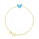 Laste k&auml;ev&otilde;ru &ndash; L&Eacute;A &; ARTHUR - LIBLIKA motiivid - 375 kollane kuld - reguleeritav pikkus 12-14 cm - sinine email