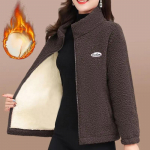 S&uuml;gis/talvine uue stiili lambavillane jope keskealistele eakatele naistele fliisvoodriga paksendatud puuvillase mantliga moodne jakk 3XL kohv