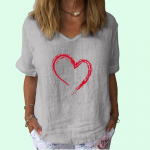 Naiste mood puuvillane linane T-s&auml;rk vabaaja V-kraega l&uuml;hikeste varrukatega naiste tr&uuml;kiga T-s&auml;rk S