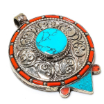 Natural Tibetan Turquoise, Coral Gemstone Handmade Jewelry Pendant 2.84 w5j18