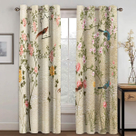 Lille ja linnu disainiga kardinad, 3D-tr&uuml;kk, luksuslik ja elegantne aknakardin, magamistoa, elutoa sisustusakna katted 100W130H(CM)40x51in&Grommet Top