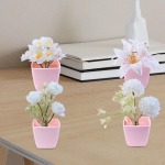 4 Pieces Artificial Flowers in Pot Fake Potted Plants Simulation Bonsai for Bathroom punane