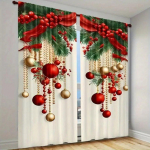 2 paneeliga j&otilde;ulukellade 3D digitaaltr&uuml;kiga kardin Klassikalises stiilis pol&uuml;esterkardin, magamistuba elutuba p&otilde;randakardin W120H270(CM)x2PCS&Hook