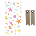 Stickers 3D Puffies coquillages + 20 &eacute;tiquettes kraft Fanion