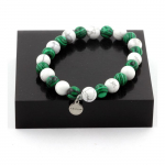 Pierres et Min&eacute;raux. Bracelet Perles Howlite + Malachite 8 mm. Fabriqu&eacute; en France.