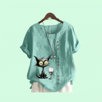 Naiste Mood &Uuml;markraega l&uuml;hikeste varrukatega suvine lahtine linane T-s&auml;rk Laides Casua kassimustriga pluus S pruun