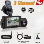 Uus 3-kanaliline auto DVR armatuurkaamera 4K kaamera GPS WiFi s&otilde;iduki jaoks armatuurkaamera must kast videosalvesti registreerija &ouml;&ouml;n&auml;gemine auto tarvikud 3 DVR+WiFi+GPS