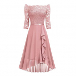 Seksikas kleit &otilde;lgadeta v&ouml;&ouml;kohaga kallistav Midi-kleit, pitsist liibuv poolvarrukas, ebaregulaarne S roosa