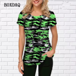Moodsad Naiste Camo T-s&auml;rgid L&uuml;hikeste varrukatega 3D Prindiga Kamuflaažistiilis Naiste T-s&auml;rk Vaba kaelusega vabaaja suvised pulloverid Topid Tee S
