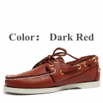 Men Women Genuine Leather Docksides Classic Boat Shoes,Homme Femme Navy Blue-Red Plus Size 36-46 Brand Flats Loafers A085 41