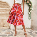 Naiste vabaaja k&otilde;rge v&ouml;&ouml;kohaga A-l&otilde;ikeline seelik t&auml;piline triibuline tr&uuml;kitud seelik taskutega L must