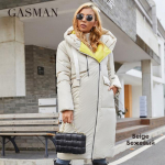 GASMAN 2021 Uus Naiste Sulejope Mood High Street Pikk Suure Taskuga Naiste Mantel Kontrastne Br&auml;nd Soe Tepitud Mantlid Parka 21339 XL beež