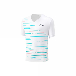Li Ning Sulgpalli Seeria Triibuline V-kaelusega V&otilde;istlus Spordi L&uuml;hikeste Varrukatega T-s&auml;rk Unisex Topid Standard-Valge AAYU155-2