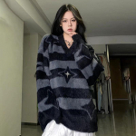 Y2K Harajuku Vintage Star triibuline kampsun naiste Grunge Kpop V-kaelusega &uuml;lisuur džemper Lahtine &scaron;ikk pullover Topid T&auml;navar&otilde;ivad L